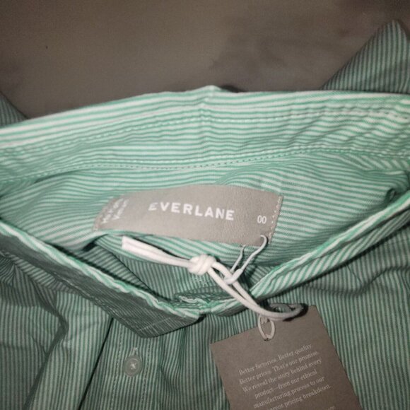 NEW Everlane Silky Cotton Striped Button Down Shirt Size 00 Mint Green Oversized - Picture 3 of 10